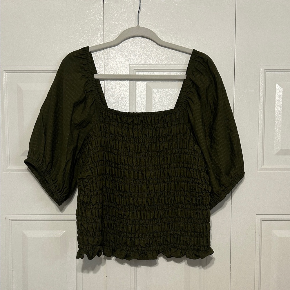Old Navy Dark Green Smocked Blouse